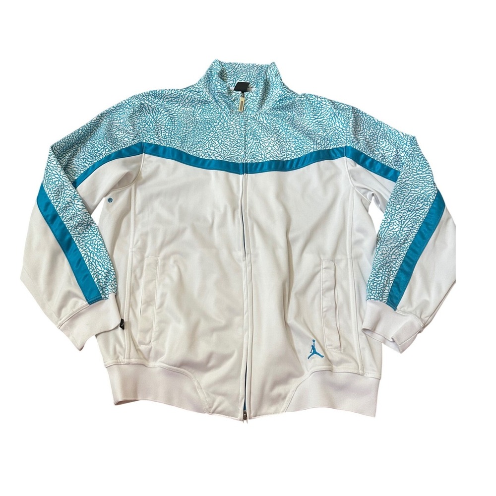 Vintage Nike Air Jordan White and Blue Print Full Zip Jacket Size Large